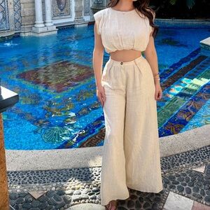 Elegant linen Women's two piece pants set